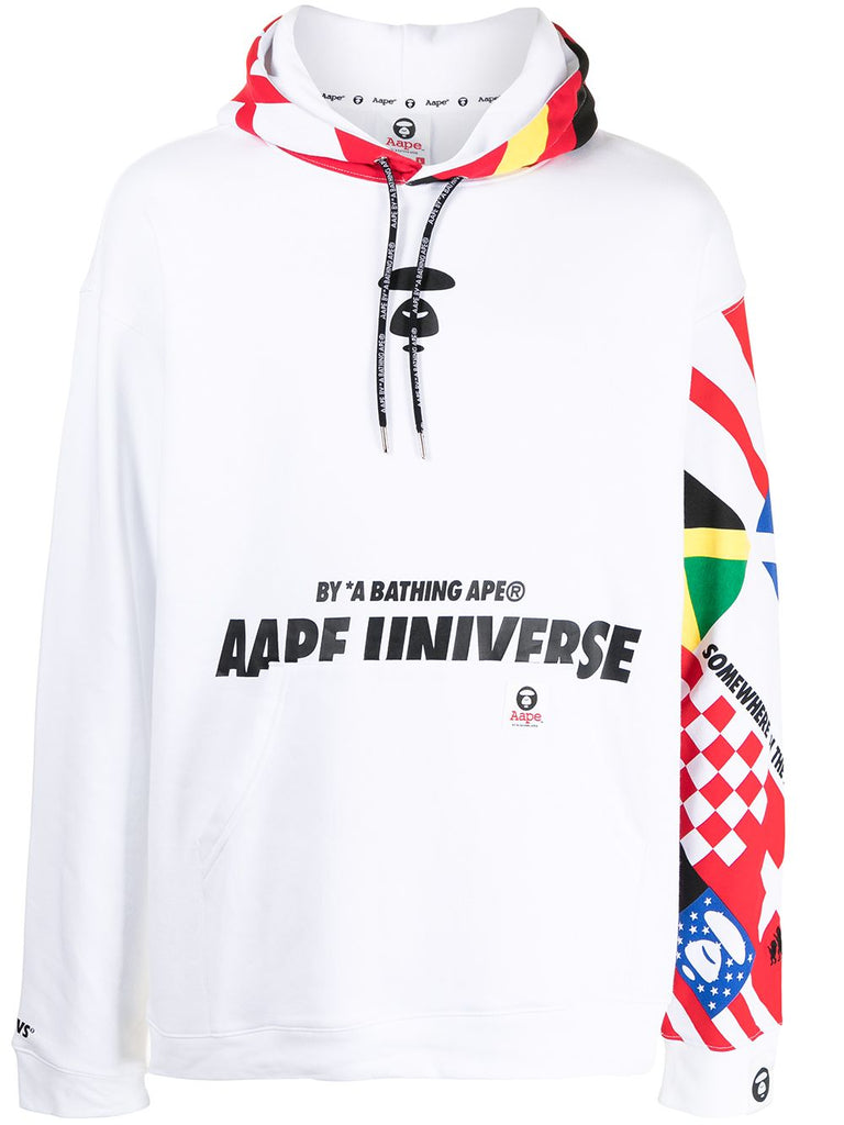 AAPE BY A BATHING APE flag print rib trimmed hoodie TOPDROP