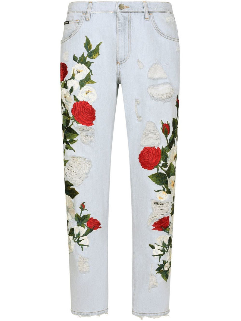 Dolce & Gabbana distressed floral-print jeans