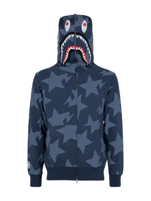 A BATHING APE® Sta pattern shark full-zip hoodie- Navy
