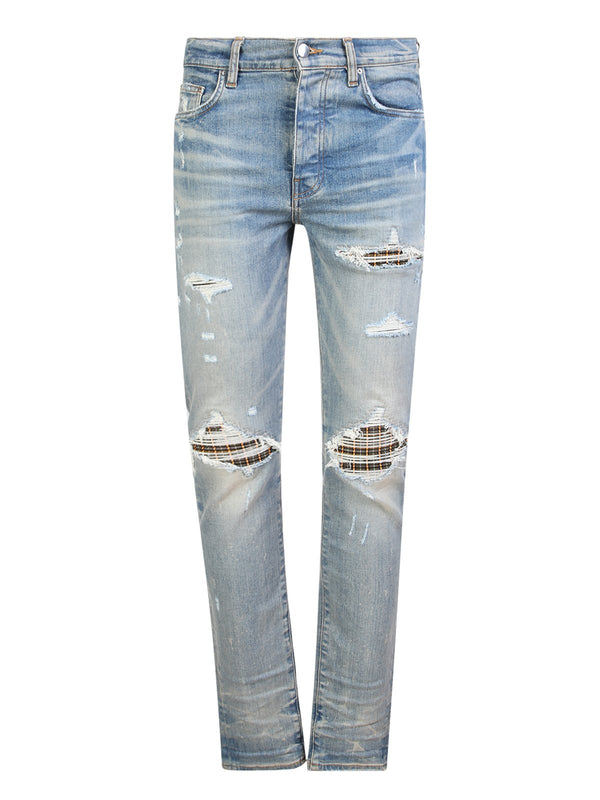 Amiri Amiri Mid-Rise Plaid Distressed Jeans