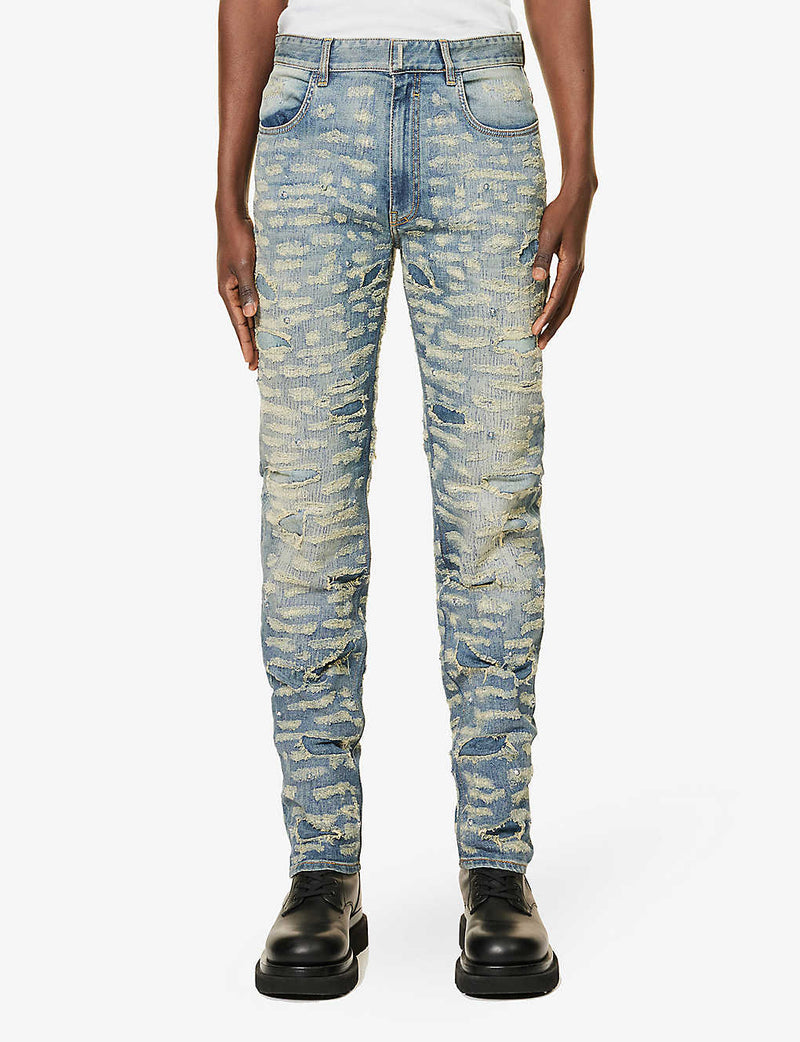 GIVENCHY Distressed slim-fit mid-rise stretch-denim jeans