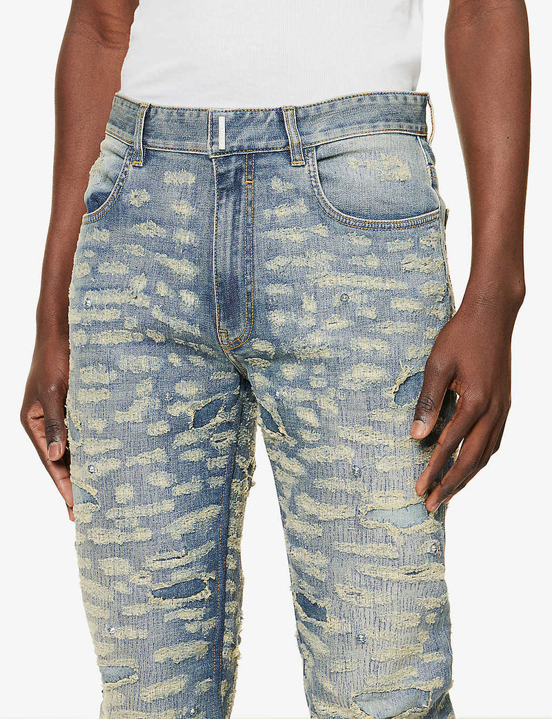GIVENCHY Distressed slim-fit mid-rise stretch-denim jeans