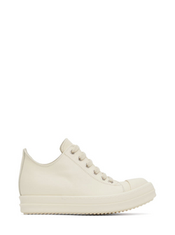 RICK OWENS Off-White Grained Leather Low-Top Sneakers