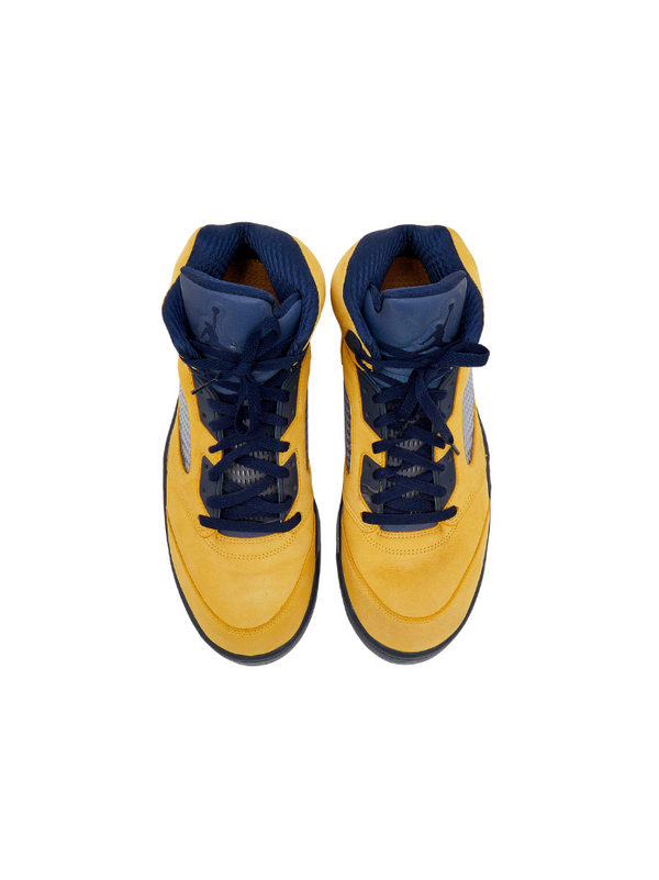 JORDAN Jordan Yellow/Blue Leather Air Jordan 5 Retro Michigan High Top Sneakers Size 47