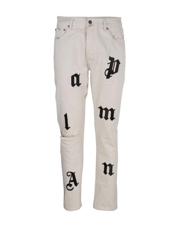 Palm Angels Palm Angels Distressed Logo-Patch Straight Leg Jeans