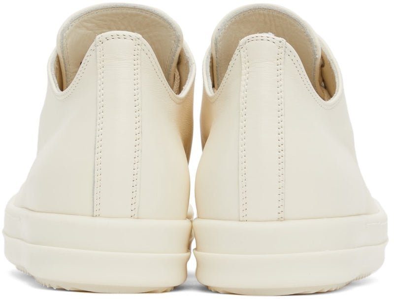 RICK OWENS Off-White Grained Leather Low-Top Sneakers