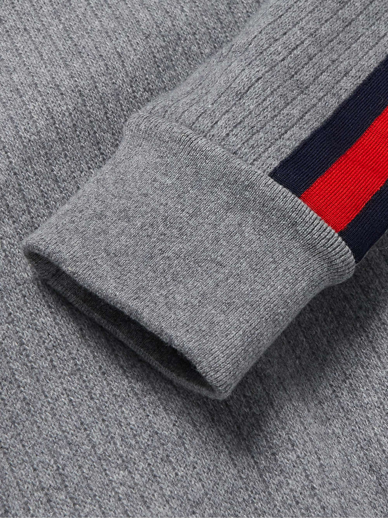 GUCCI Webbing-Trimmed Ribbed Wool and Cashmere-Blend Hoodie